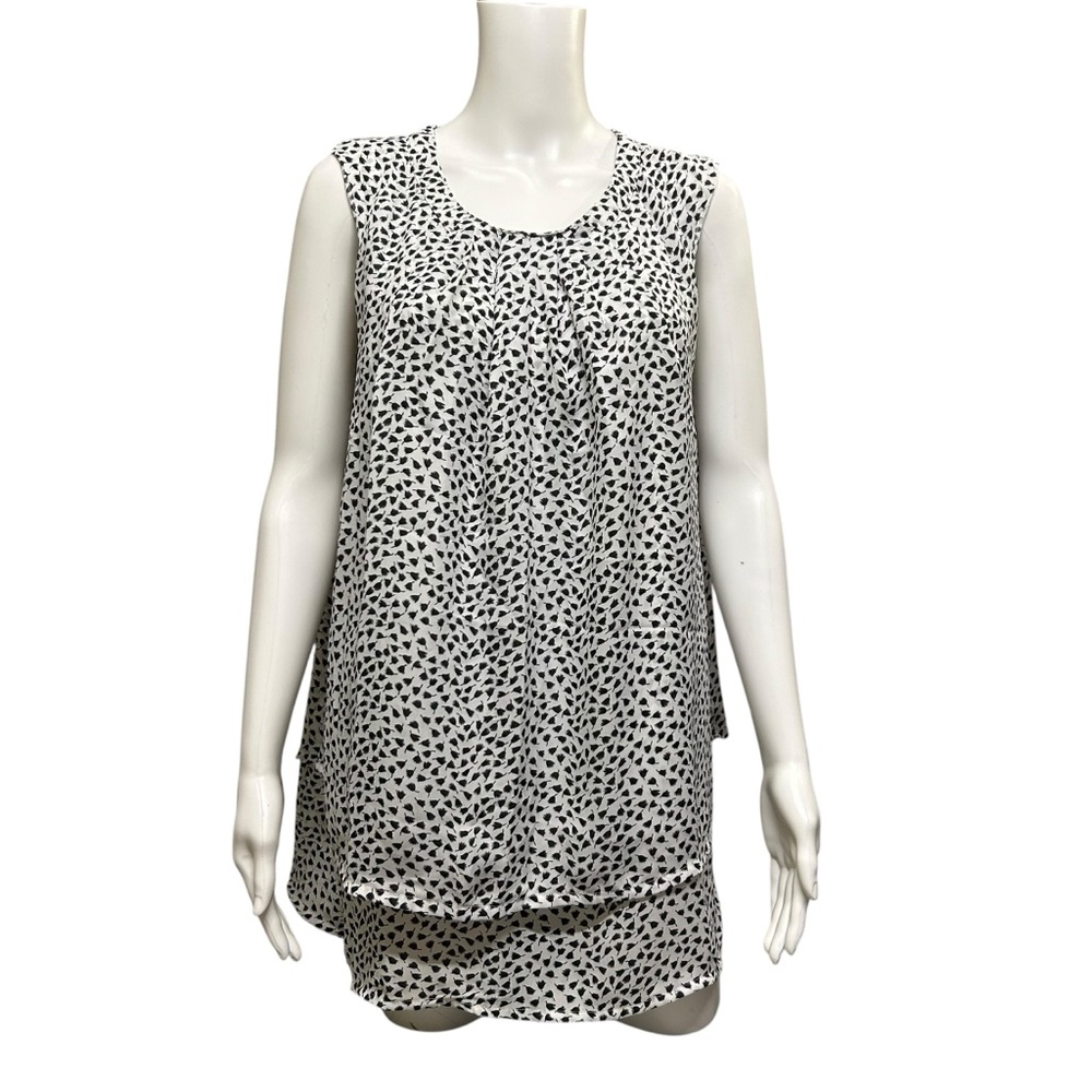 Smashed Lemon Black White Simple Pattern Layered Sleeveless Blouse Size XL